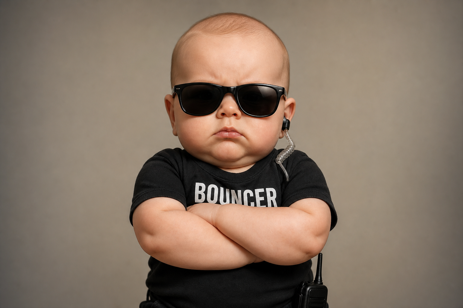Tough baby with crossed arms